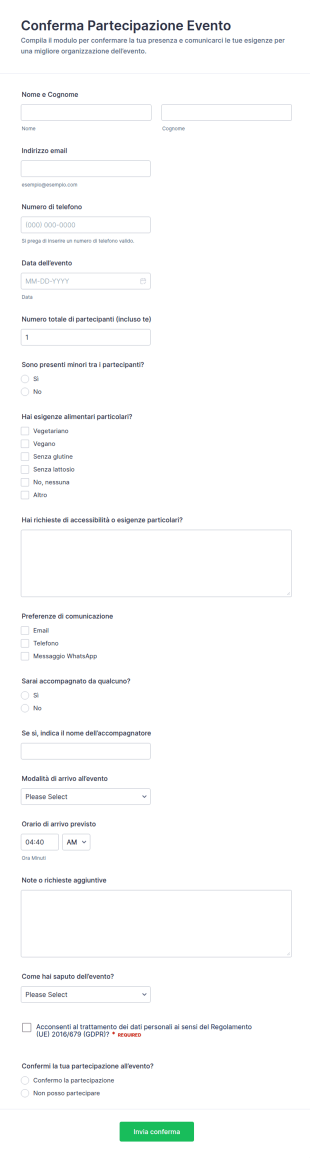 Conferma Di Partecipazione All’evento