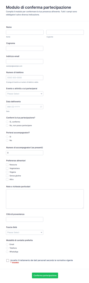 Conferma Di Partecipazione Form