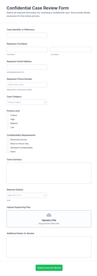 Confidential Case Review Form Template