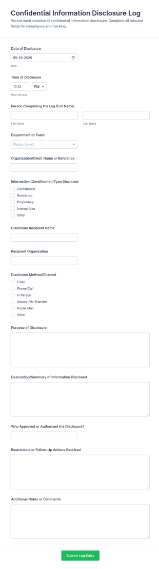 Confidential Information Disclosure Log Form Template