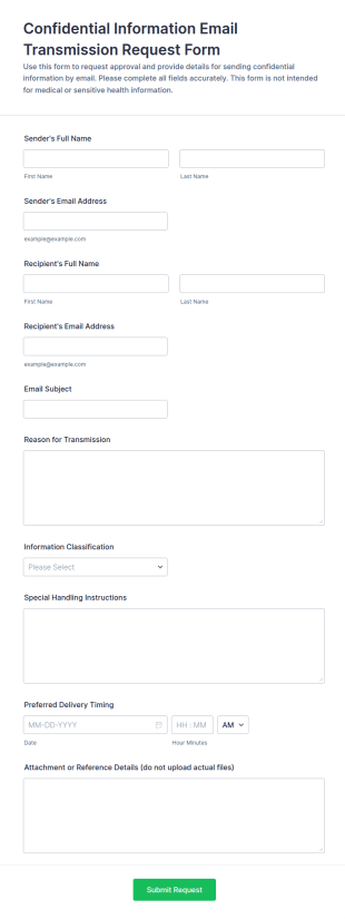 Confidential Information Email Transmission Request Form Template