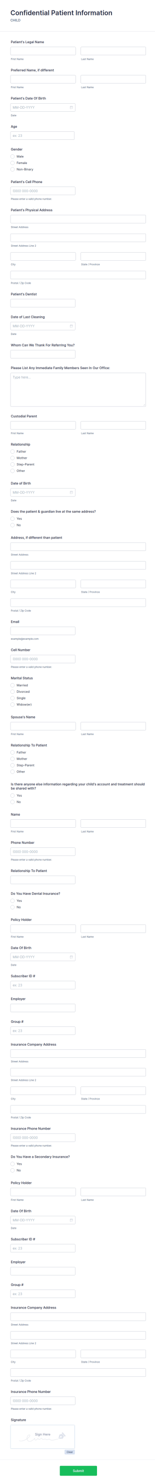 Confidential Patient Information Form Template