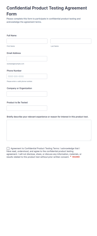 Confidential Product Testing Agreement Form Template