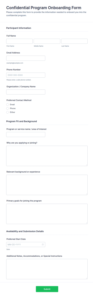 Confidential Program Onboarding Form Template