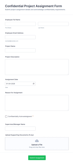 Confidential Project Assignment Form Template