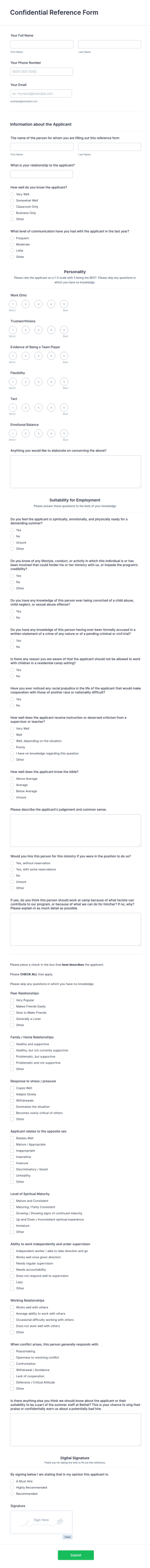 Confidential Reference Form Template