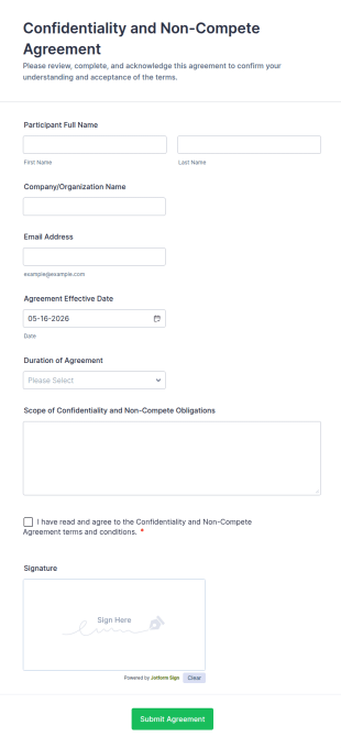 Confidentiality And Non Compete Agreement Form Template