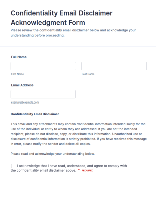 Confidentiality Email Disclaimer Acknowledgment Form Template