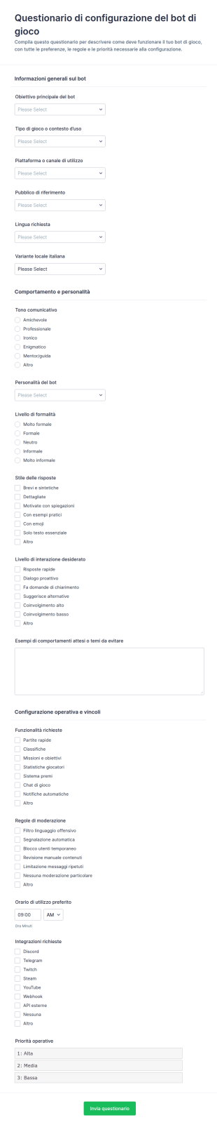 Configurazione Del Bot Di Gioco Survey