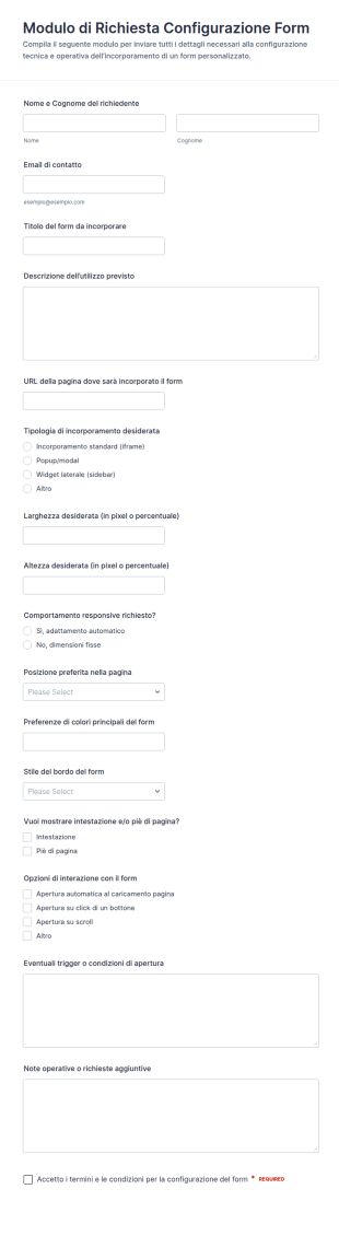 Configurazione Incorporata Form