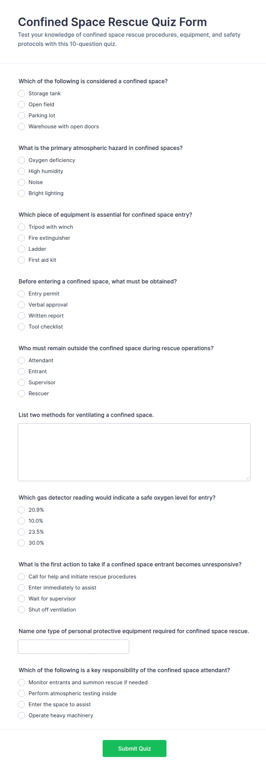 Contract Form Template.pdf Confined Space Rescue Quiz Form Template | Jotform