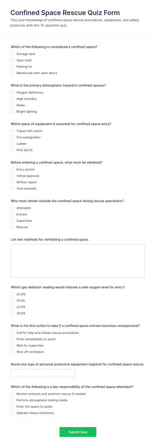 Confined Space Rescue Quiz Form Template