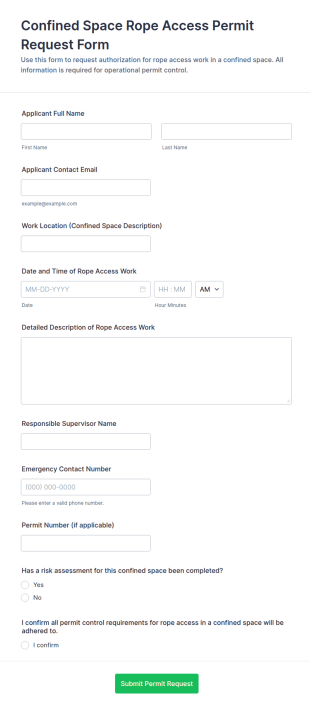 Confined Space Rope Access Permit Request Form Template