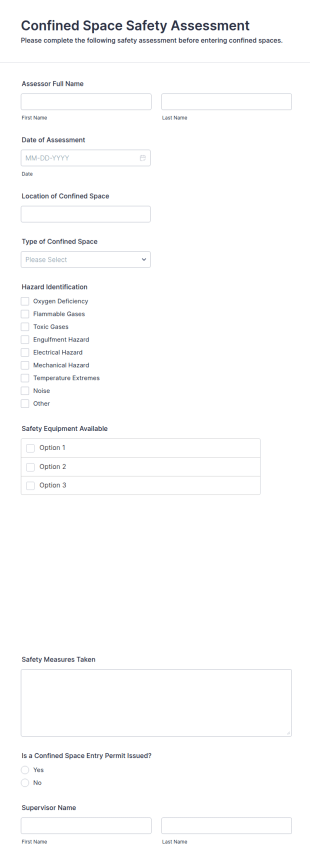 Confined Space Safety Assessment Form Template