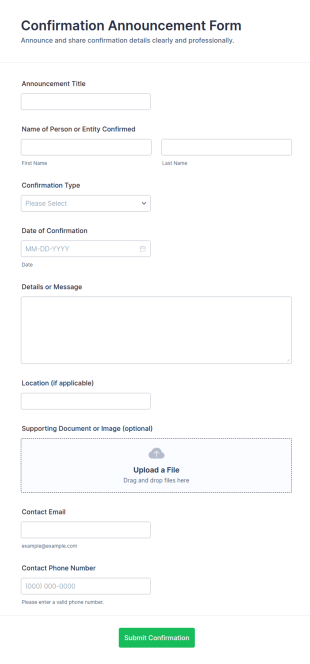 Confirmation Announcement Form Template