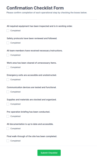 Confirmation Checklist Form Template
