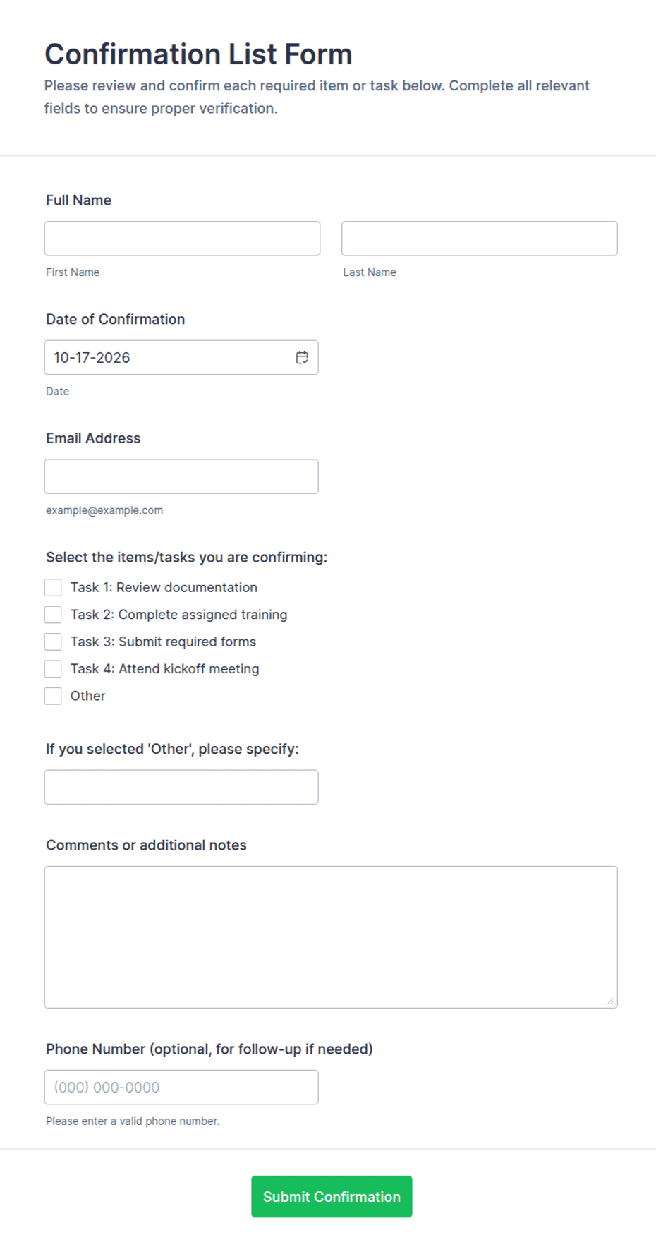 Confirmation List Form Template | Jotform