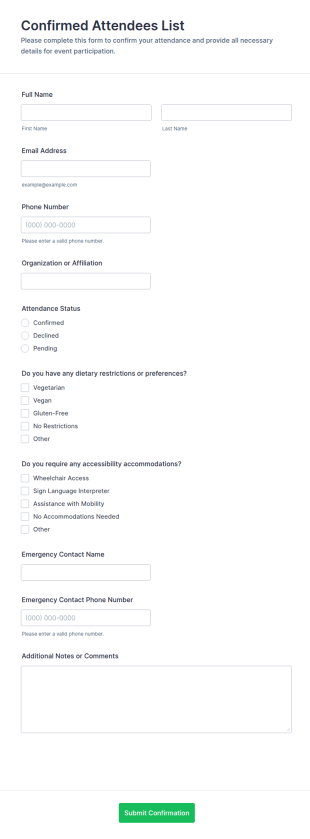 Confirmed Attendees List Form Template