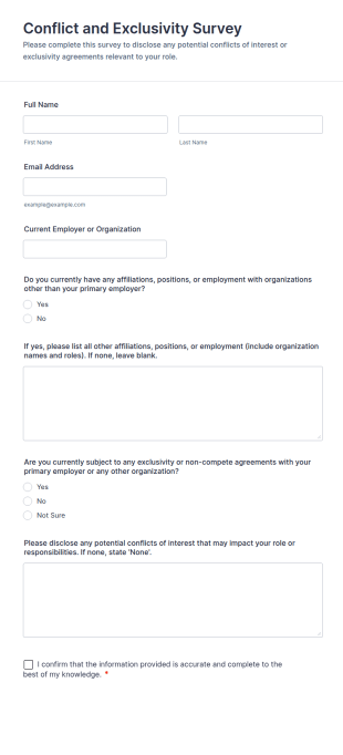 Conflict And Exclusivity Survey Form Template