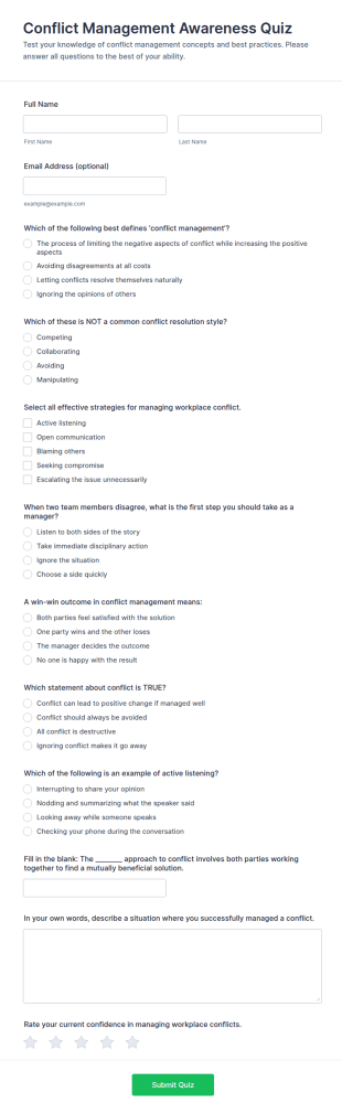 Conflict Management Awareness Quiz Form Template