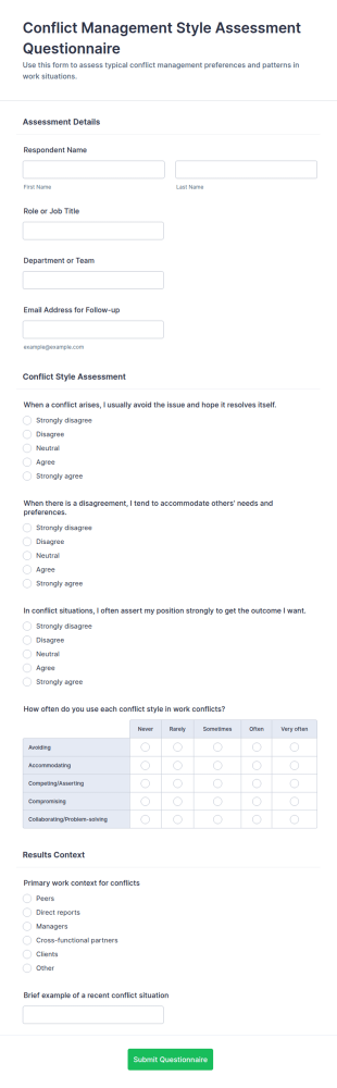 Conflict Management Style Assessment Form Template