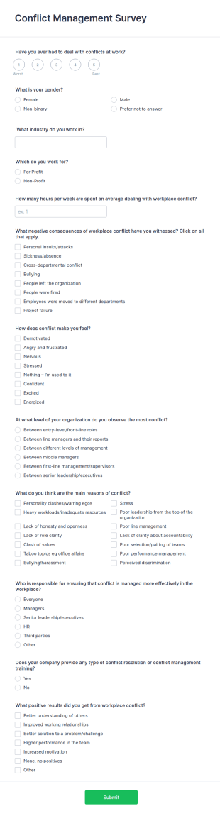 Conflict Management Survey Form Template