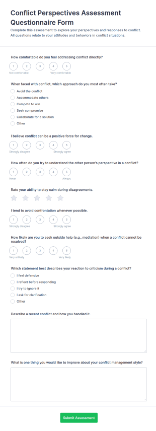 Conflict Perspectives Assessment Questionnaire Form Template