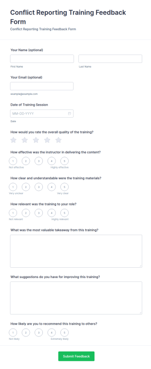 Conflict Reporting Training Feedback Form Template