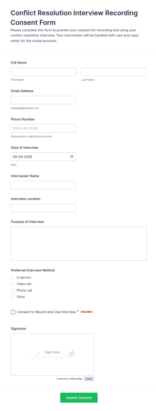 Conflict Resolution Interview Recording Consent Form Template
