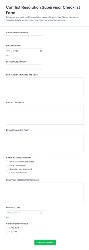 Conflict Resolution Supervisor Checklist Form Template