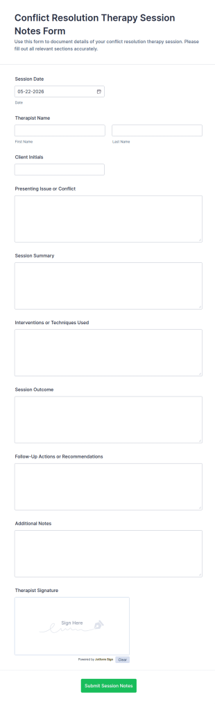 Conflict Resolution Therapy Session Notes Form Template
