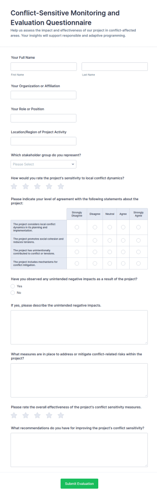 Conflict Sensitive Monitoring And Evaluation Questionnaire Form Template