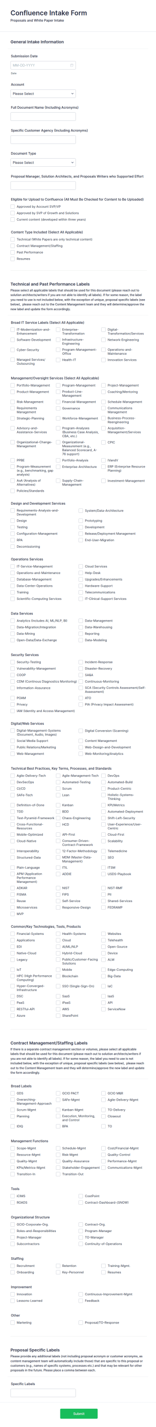 Confluence Intake Form Template