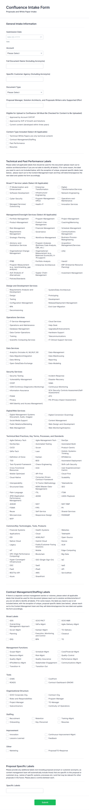 Confluence Intake Form Template