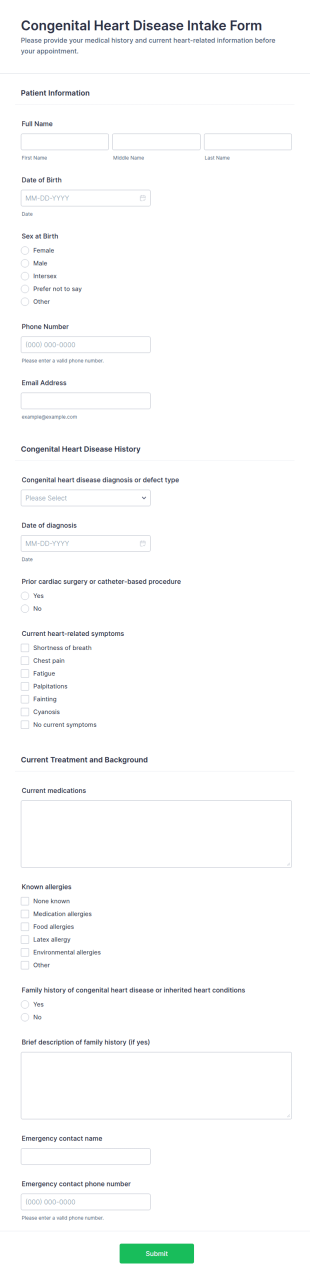 Congenital Heart Disease Intake Form Template