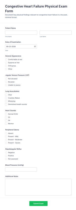 Congestive Heart Failure Physical Exam Form Template