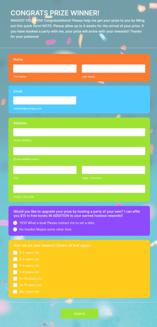 Prize Winner Form Template