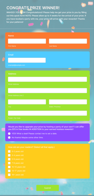Prize Winner Form Template