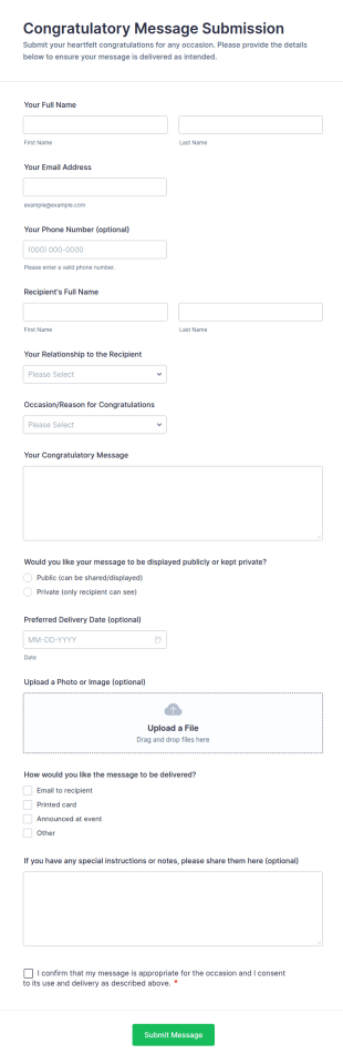 Congratulatory Message Submission Form Template