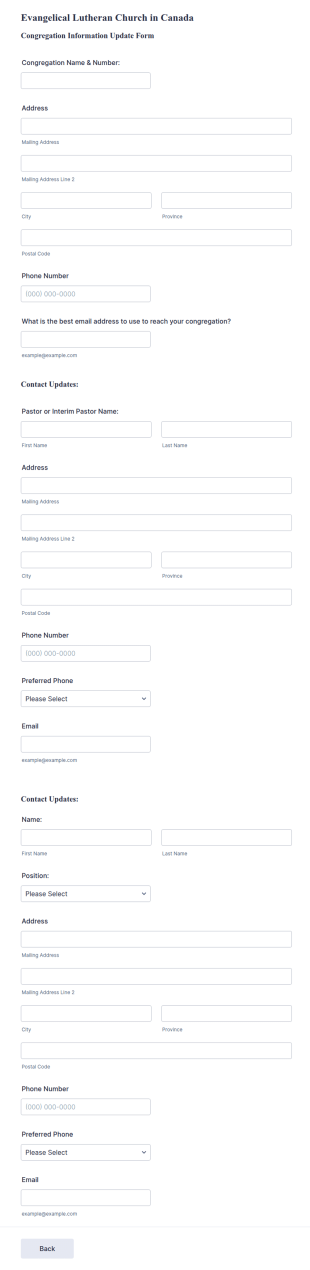 Congregation Information Update Form Template