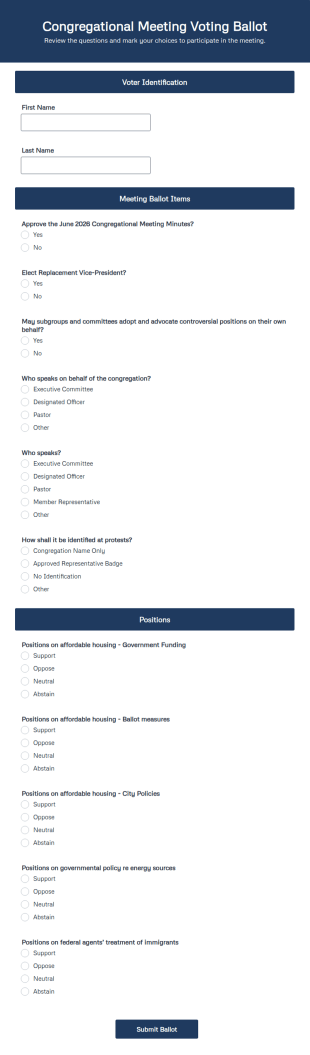 Congregational Meeting Voting Ballot Form Template