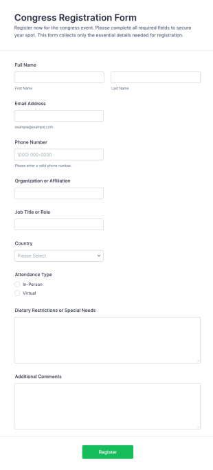 Congress Registration Form Template