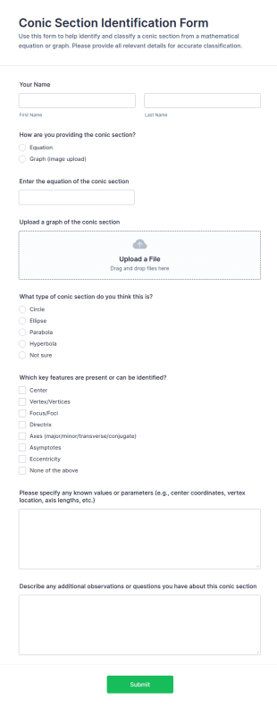 Conic Section Identification Form Template