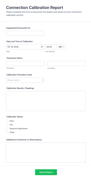 Connection Calibration Report Form Template