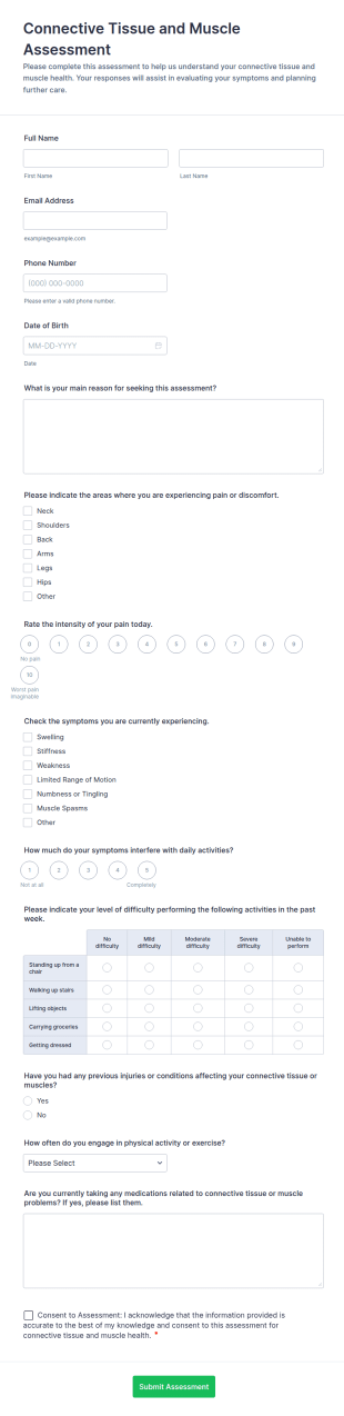 Connective Tissue And Muscle Assessment Form Template