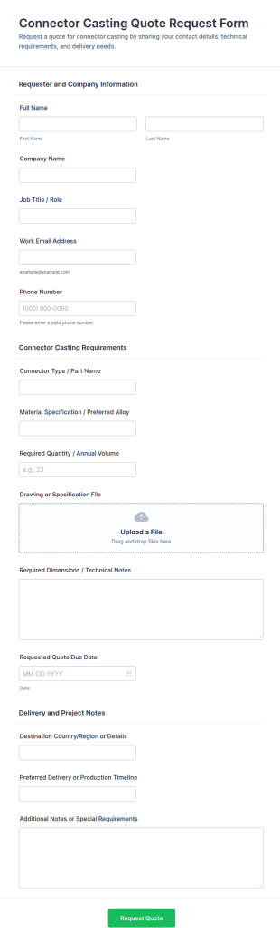 Connector Casting Quote Request Form Template