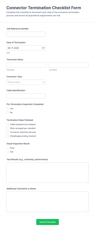 Connector Termination Checklist Form Template