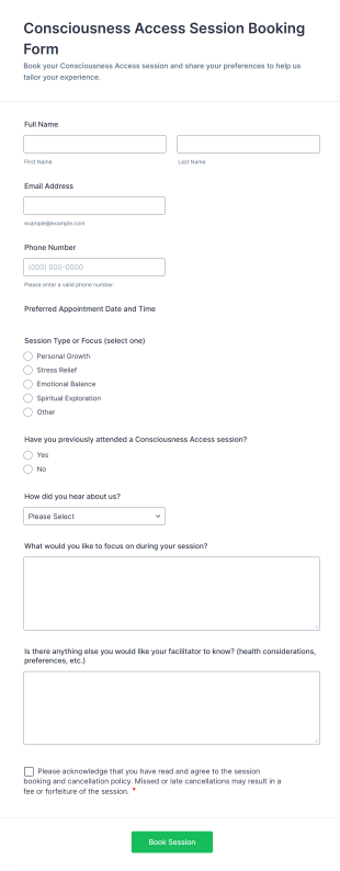 Consciousness Access Session Booking Form Template