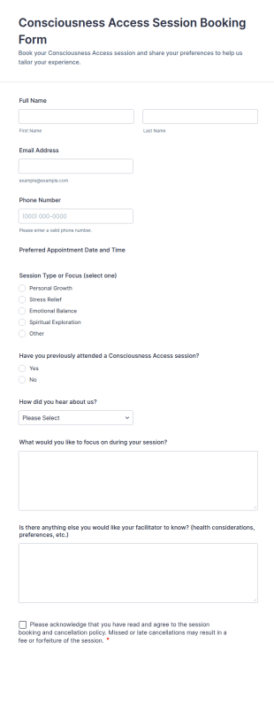 Consciousness Access Session Booking Form Template