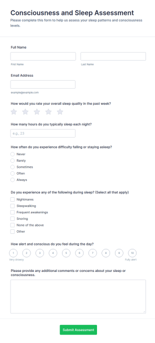 Consciousness And Sleep Assessment Form Template
